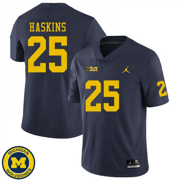 Mens Michigan Wolverines #25 Hassan Haskins Navy Official Game Jersey